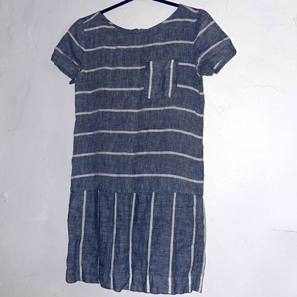 Lou & Grey100% Linen Short Sleeve Blue and White Shift Dress Size XS - Picture 1 of 11